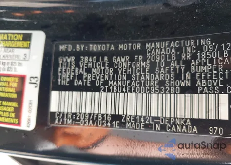 2013 Toyota Corolla Le z USA, uszkodzony, nr VIN 2T1BU4EE0DC953280